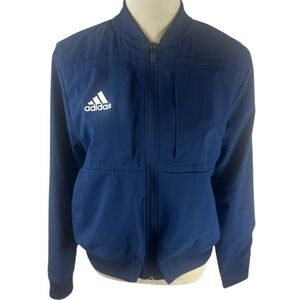 Adidas Women Navy Blue Bomber Track Jacket Full Zip Athletic Size L